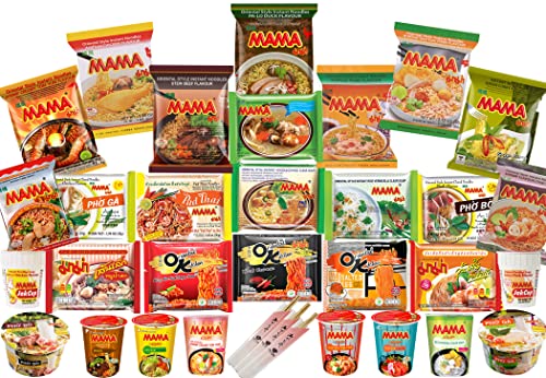 Mama Top Ramen Instant Noodles Variety 15 Pack Free Snacks Included (Mama Party Time 15 Packs Mix) Student Care Package Birthday Treat for Adults