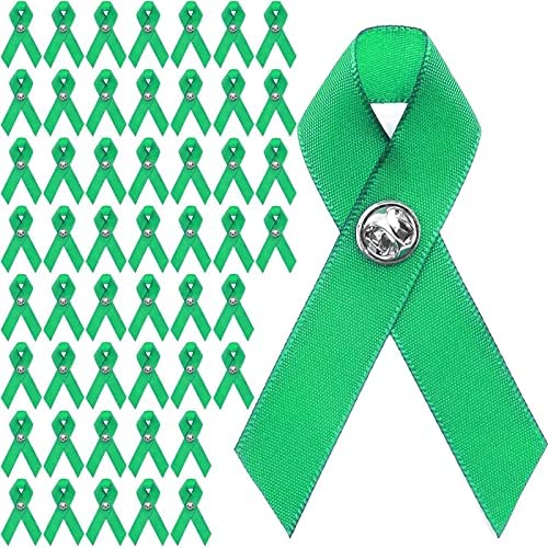 200 Pieces Green Satin Awareness Ribbons with Safety Pins for Mental Health  Awareness 1.4 x 3 inch