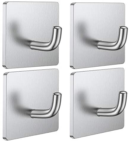 EAGMAK Towel Hooks for Bathroom, 4 Pack Adhesive Hooks, SUS304 Stainless  Steel Shower Hooks, Round Wall Hook Holder for Hanging Robe, Loofah, Coat