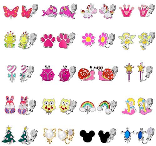 25 Pairs Kids Clip On Earrings for Girls Ages 4-12 Hypoallergenic, DEVIENG  Little Girl Cute Small Clip-On Earrings Jewelry Gifts Set