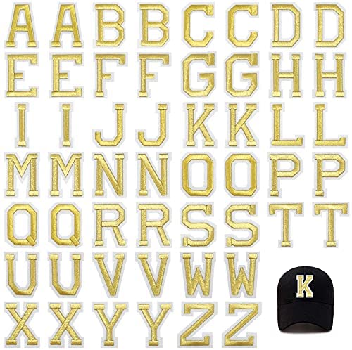 Iron on Letters Patches 52pcs Alphabet Embroidery Letters AZ or Sew on for  Clothing Hats Jackets Fabric T Shirts Jeans Bags Shoes(Black)