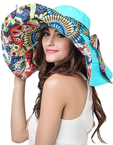 Womens Sun Hat, Floppy Beach Summer Hats with Wide Brim, Packable