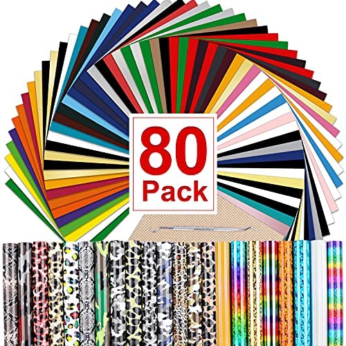 HTVRONT Heat Transfer Vinyl Bundle: 80 Pack 12x10 Iron on Vinyl