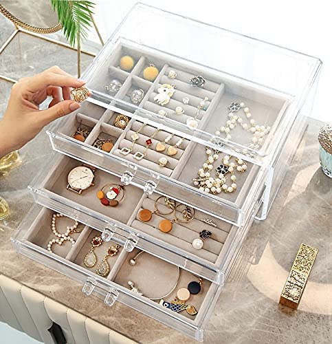 Frebeauty Extra Large Acrylic Jewelry Box for Women 5 Layers Clear