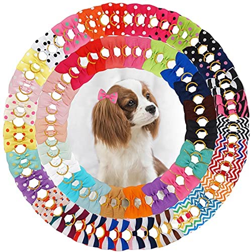 MTLEE 12 Pieces Small Dog Hair Bow Rubber Bands Cute Puppies Hair