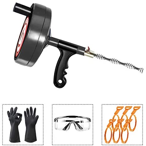 Plumbing Snake Drain Auger 25-ft Cable With Work Gloves and Storage Bag for sale online 