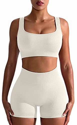OQQ Workout Outfits for Women 2 Piece Ribbed Yoga Long Sleeve Crop Tops  High Waist Leggings Exercise Set Black : Clothing, Shoes & Jewelry 