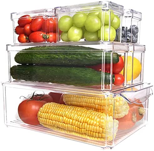 Hoojo Refrigerator Organizer Bins - 8pcs Clear Plastic Bins for Fridge