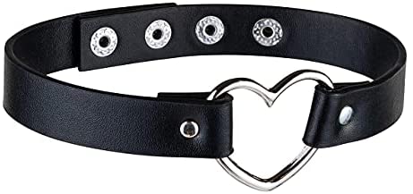 Manfnee PU Leather Choker Punk Emo Heart Pendant Chain Choker Collar  Necklace for Women Adjustable