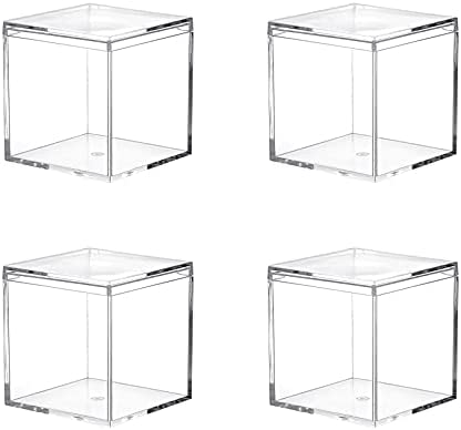 Clear Acrylic Box with LId , 4 Pack Small Acrylic Box with Lid Plastic  Square Cube Small Container ,Storage Boxes Organizer Containers for Candy  Pill and Tiny Jewelry 