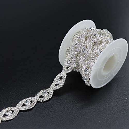 Rhinestone Trim Applique 1 Yard 2 Rows Crystal Chain Banding Diamond Inlaid  White Pearl Beaded Rhinestones for Crafts Clothing and Bridal
