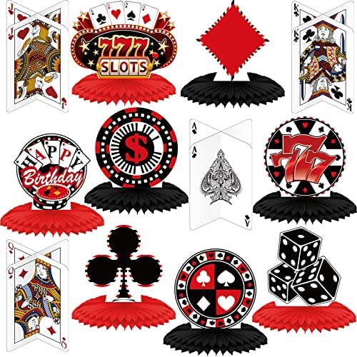 Red-Black Gold Casino Party Decorations 14Pcs - Streamers Lanterns