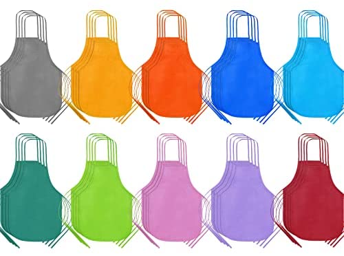 Caydo 4 Pieces Middle Size Kids Painting Aprons for Aged 5 to 10, Water Resistant Kid Aprons with 3 Roomy Pockets in Classroom, Crafts and Art