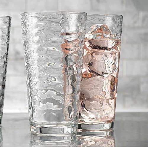 Combler Ribbed Glasses Drinking Set of 4, 14 oz Ribbed Drinking Glasses, Ribbed Glass Cups, Fluted Glassware Sets, Short Cocktail Glasses, Glassware
