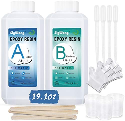 Epoxy Resin Clear Crystal Coating Kit 40oz - 2 Part Casting Resin for Art, Craft, Jewelry Making, River Tables, Bonus Gloves, Measuring Cup, Wooden