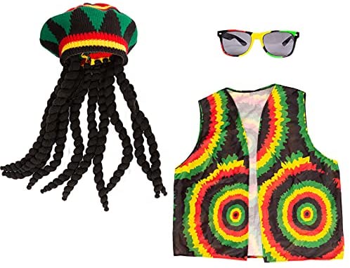 SATINIOR Rasta Hat with Black Dreadlocks Wig Rasta Wig with, 1 Piece, Size 17.3