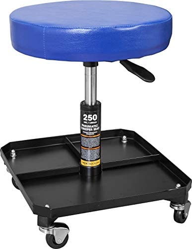 DNA Motoring Tools-00253 Adjustable Height Pneumatic Garage Seat Rolling Mechanic Stool with Tool Tray Storage