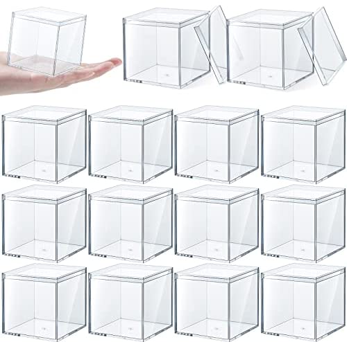 Clear Acrylic Box with LId , 4 Pack Small Acrylic Box with Lid Plastic  Square Cube Small Container ,Storage Boxes Organizer Containers for Candy  Pill