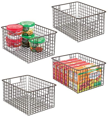 Wire Storage Baskets, iSPECLE 4 Pack Large Metal Wire Baskets Pantry  Organization and Storage with Handles, Freezer Organizer Bins for Pantry  Kitchen Shelf Laundry Cabinets Garage, Black 