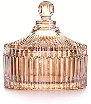 Crystalia Decorative Glass Candy Jar with Lid, Crystal Cut Small