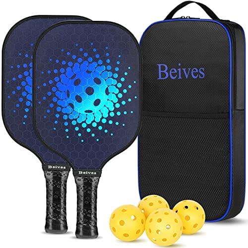 Driveway Games Portable Outdoor Pickleball Set. 2 Wood Racket Paddles, 2  Pickelballs, Bag and Net System Equipment (PB-00157),Blue