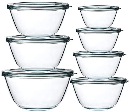 Glass Bowls with Lids,Set of 3 Glass Mixing Bowls Nesting Large Bowl  (1.1QT, 2.1QT, 3.7QT), Space Saving Salad Bowls,Microwave Dishwasher Oven  Safe for Meal Prep,storage,Serving