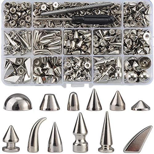 PMLAND 200 Sets/Pairs 9.5mm Silver Cone Spikes Screwback Studs DIY