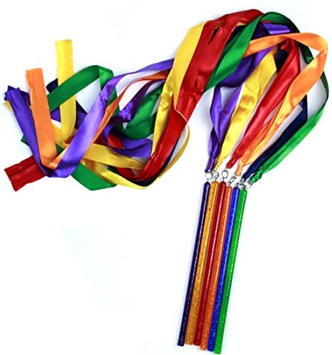 Dance Ribbons Rainbow Streamers Rhythmic Gymnastics Ribbon Baton Twirling  Wands on Sticks 2pc for Kids Artistic Dancing