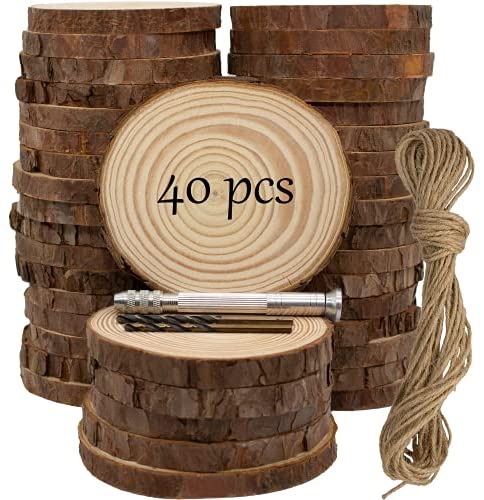 40pcs 2inch Natural Round Tags With One Hole Wooden Circles For Crafts  Unfinished Blank Wood Slices Ornaments Hanging Pendant