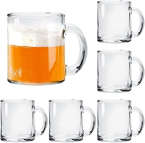 HORLIMER 16 oz Glass Coffee Mugs Set of 6, Clear Coffee Cup with Handle for  Tea Cappuccino Latte Milk Juice Hot Beverages
