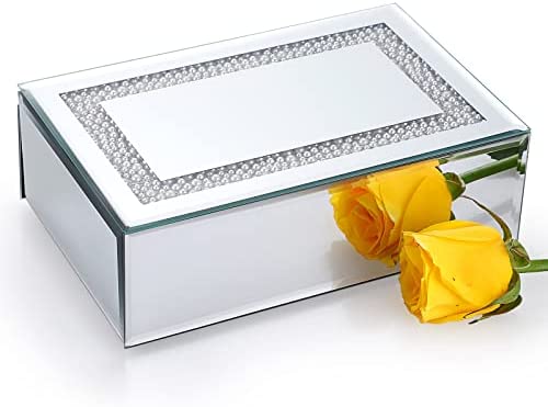 Zodaca Small Glass Jewelry Box for Keepsakes, Jewelry Organizer Storage  with Gold Metal Frame, Hinge Lid, Clear Vintage Floral Design, 6 x 3 In
