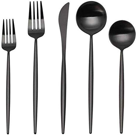 Black Silverware Set, Aisoso 20 Piece Stainless Steel Flatware Cutlery Set