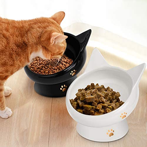 WANTRYAPET Ceramic Raised Cat Bowl with Wood Stand,Elevated Food or Water  Bowls,Pet Food Water