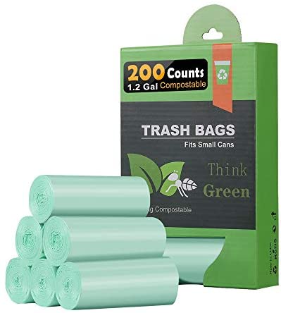 Small Trash Bags 4-6 Gallon, 200 Count Biodegradable Trash Bags 4 Gallon,  Extra Strong Small Garbage Bags Unscented, Size Expanded, Green, For Bathro