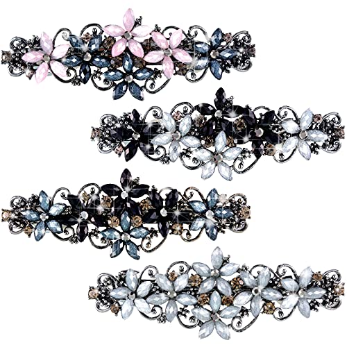 Crystal Hair Clips Large Sparkle Rhinestone Flower Design Alligator Metal  Clip Non-Slip Floral Duckbill Hairpins Bling French Fancy Hair Barrettes  for
