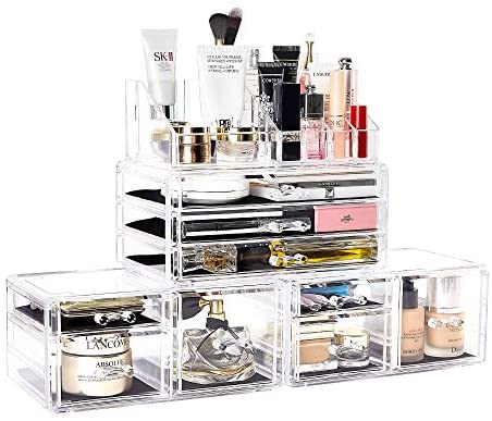 Syntus 3 Piece Set Stackable Makeup Organizers, 4.4'' Tall Acrylic Drawer  Organizer, Clear Plastic Cosmetics Storage Drawers for Vanity, Undersink