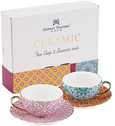 ARRADENS Tea Cups and Saucers, 7.5 OZ Large Espresso Cups Set of 4,  Porcelain Coffee Cup and Saucer,…See more ARRADENS Tea Cups and Saucers,  7.5 OZ