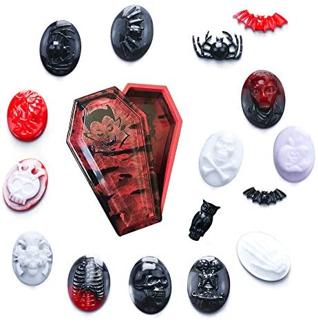 Skull Hands Pumpkin Spider Mold for DIY Craft Making Supplies Owl Halloween Decoration Resin Casting Molds Trinket Box Molds and Bat 8 PCS Resin Coffin Molds Silicone 