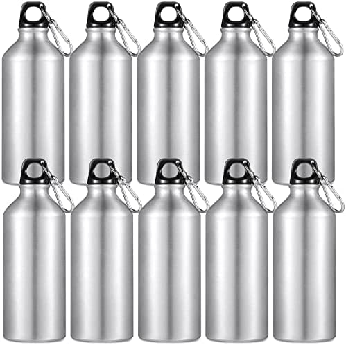 Shellwei 10 Pcs Aluminum Water Bottle 17 oz Reusable Bottles with Snap Lids  Metal Water Bottle Lightweight Portable Sports Water Bottle Leak Proof