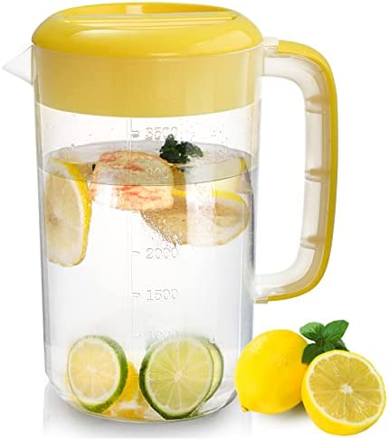 2 Pack Heavy Duty 1 Gallon/4.5 Liter Round Clear Plastic Pitcher Jug With  Lid See Through Base & Handle For Water Iced Tea Beverages-10 X 7 Inch 