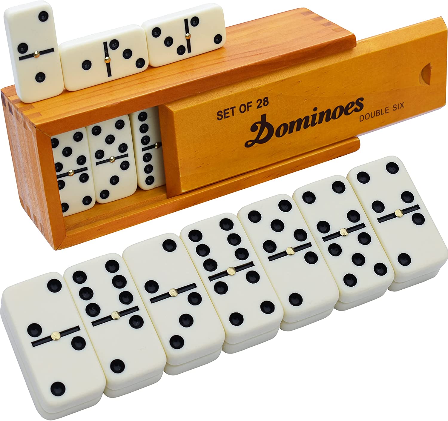 Gamie Double Six Dominoes Set in Faux Leather Case, 28 Dominos Tiles for Kids, Fun Educational Toy Classroom Kit, Classic Set