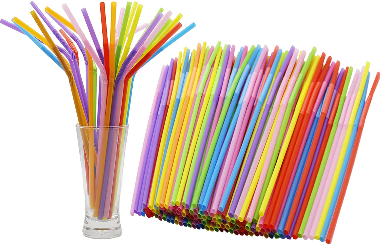 100PCS Disposable Colorful Drinking Straws, Assorted Colors Flexible  Straws,12 inch Extra Long Straws Party Decorations