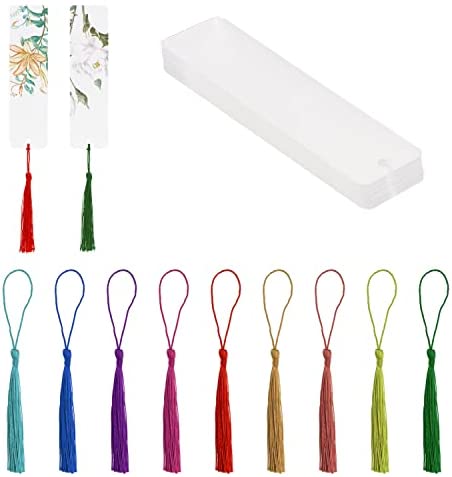 50 Pack Acrylic Blanks Bookmarks Bulk with 50 Pcs Colorful Bookmark Tassels  C