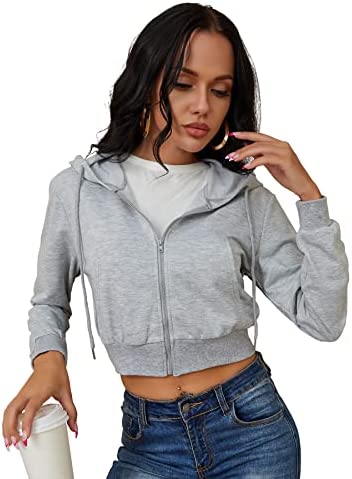 crop sweatshirt jackets for women with zipper long sleeve drawstring jacket  hoodies with pockets for teen girls 