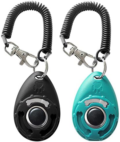 OYEFLY Dog Training Clicker with Wrist Strap Durable Lightweight Easy to  Use, Pet Training Clicker for Cats Puppy Birds Horses. Perfect for  Behavioral Training 2-Pack Black and Water lake blue