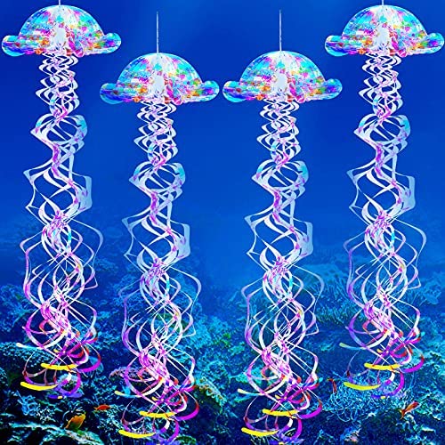 6 Pcs Iridescent Jellyfish Bubble Garland Hanging Bubbles Streamer Under  the Sea Party Decorations Rainbow Hanging Jelly Fish Decoration for Party