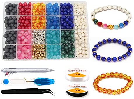 600PCS Glass Beads Jewelry 8Mm Gemstone Beads Bracelet Making Kit Healing  Chakr