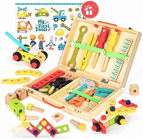 yoptote Toys for 3 Year Old Boys Girls Kids Tool Set, 53PCS STEM Kids Toys  with Storage Box Pretend Play Tool Construction Toys Montessori Learning