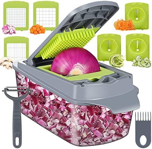 Kitexpert Vegetable Chopper, Onion Chopper Dicer Veggie Chopper with 8  Blades and Container with Lid, 13-in-1 Spiralizer Chopper Vegetable Cutter