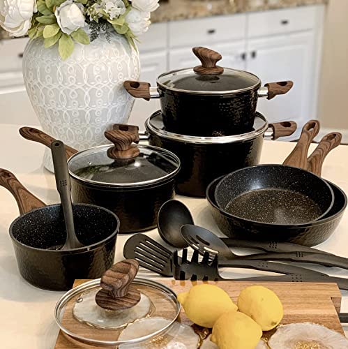 Prikoi Nonstick Cookware Set, Aluminum Kitchen Pots and Pans Set, Stovetop,Induc